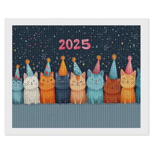 HKFLD 2025 New Year Cat 5D Diamond Art Kits for Adults,Diamond Painting Cross Stitch Kits,Full Drill Crystal Rhinestone Embroidery Pictures Arts Crafts for 60x80cm von HKFLD