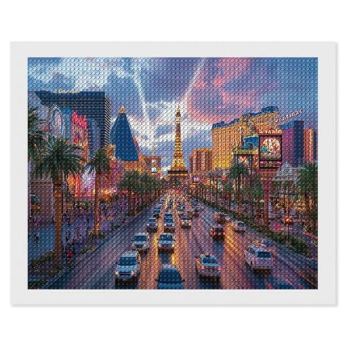 HKFLD 5D Bus Diamond Painting Kits, DIY Las Vegas Diamond Painting Full Drill, Seaside Diamond Art Rhinestone Painting Cross Stitch Painting for Adults Beginners Wall Decor 50 * 60cm von HKFLD