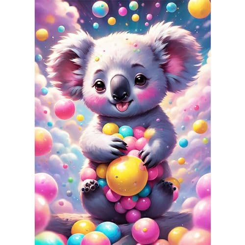 HKFLD 5D Colourful Koala Balls Diamond Painting Adults, DIY Diamond Painting Pictures Adults, Diamond Painting Craft Set by Numbers Home Decor Gift 30 * 40cm von HKFLD