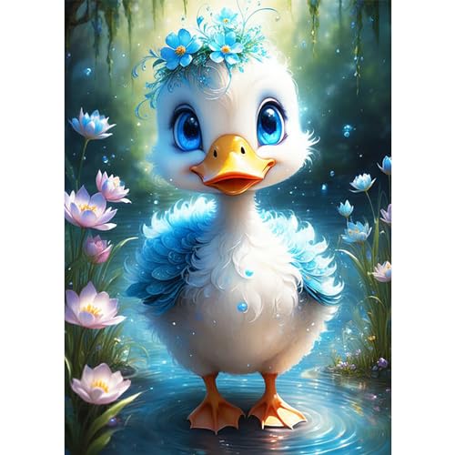 HKFLD 5D Cute Duck Lotus Diamond Painting Adults, DIY Diamond Painting Pictures Adults, Diamond Painting Craft Set by Numbers Home Decor Gift 60 * 80cm von HKFLD