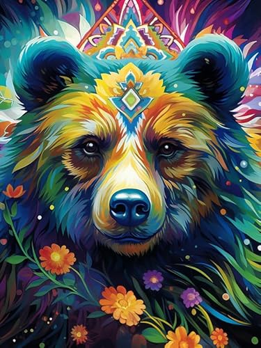 HKFLD 5D DIY Diamond Painting Bear, Diamond Art Kits Adults Animal, Round Full Drill & Crafts Cross Stitch Paint by Number Kits for Home Wall Decor Gift Decoration -60 * 80cm von HKFLD