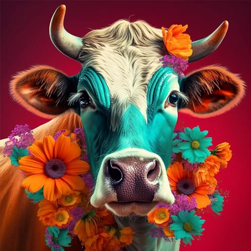 HKFLD 5D DIY Diamond Painting Cow, Diamond Art Kits Adults Animal, Round Full Drill & Crafts Cross Stitch Paint by Number Kits for Home Wall Decor Gift Decoration 40 * 50cm von HKFLD