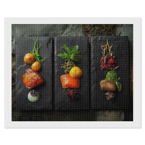 HKFLD 5D Diamond Art Painting Kit, DIY Diamond Painting Pictures, Diamond Rhinestone Crystal Cross Stitch Painting Painting by Numbers for Children Adults Home Wall Decoration Gourmet Food 50 * 60cm von HKFLD