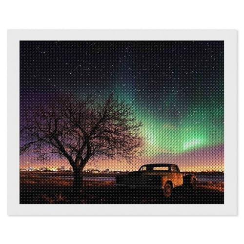 HKFLD 5D Diamond Art Painting Kit, DIY Diamond Painting Pictures, Diamond Rhinestone Crystal Cross Stitch Painting Painting by Numbers for Children Adults Northern Lights in Norway 30 * 40cm von HKFLD