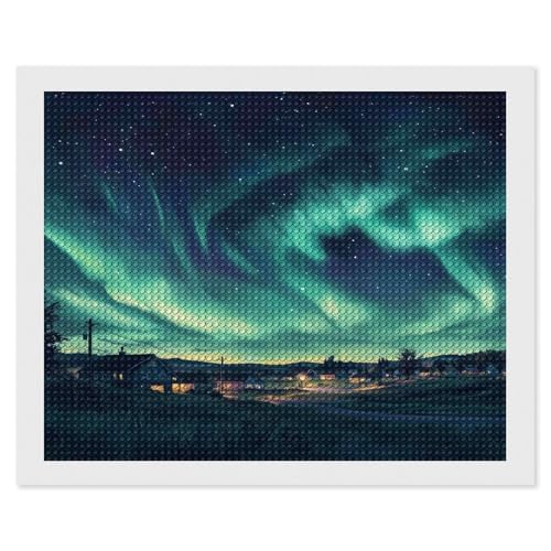 HKFLD 5D Diamond Art Painting Kit, DIY Diamond Painting Pictures, Diamond Rhinestone Crystal Cross Stitch Painting Painting by Numbers for Children Adults Northern Lights in Norway 50 * 60cm von HKFLD