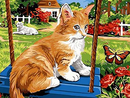 HKFLD 5D Diamond Painting Cat Kits for Adults & Kids，DIY Diamond Art Swing Round Full Drill and Crafts Cross Stitch Paint by Number Kits for Home Wall Decoration xin40*50cm von HKFLD