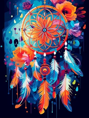 HKFLD 5D Diamond Painting Kits DIY Diamond Art Canvas Crystal Crafts Painting Pictures for Adults Kids Home Wall Decor Feather Dream Catcher 50 * 60cm von HKFLD