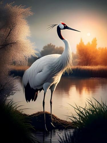 HKFLD 5D Diamond Painting Kits DIY Diamond Art Canvas Crystal Crafts Painting Pictures for Adults Kids Home Wall Decor White Crane 60 * 80cm von HKFLD