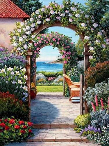 HKFLD 5D Diamond Painting Kits DIYDiamondRhinestone Crystal Painting Painting by Numbers for Children Adults Home Wall Decoration Flower gate 30 * 40cm von HKFLD