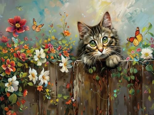 HKFLD 5D Diamond Painting Kits DIYDiamondRhinestone Crystal Painting Painting by Numbers for Children Adults Home Wall Decoration Kitten Flower Fence 60 * 80cm von HKFLD