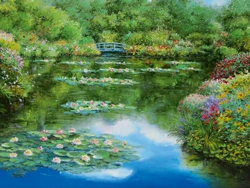 HKFLD 5D Diamond Painting Kits DIYDiamondRhinestone Crystal Painting Painting by Numbers for Children Adults Home Wall Decoration Lotus Pond 60 * 80cm von HKFLD