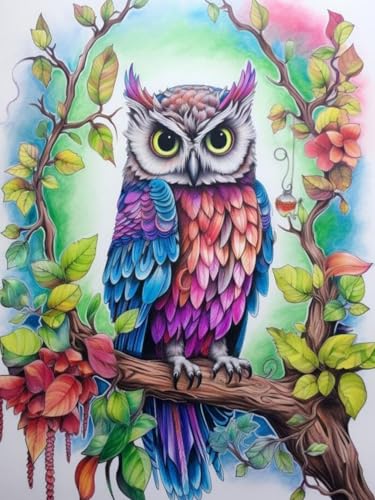 HKFLD 5D Diamond Painting Kits DIYDiamondRhinestone Crystal Painting Painting by Numbers for Children Adults Home Wall Decoration Owl Bird 30 * 40cm von HKFLD