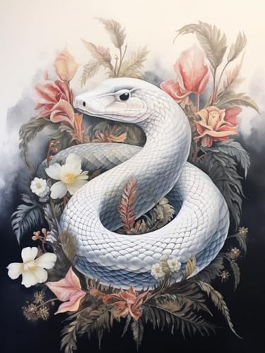 HKFLD 5D Diamond Painting Kits DIYDiamondRhinestone Crystal Painting Painting by Numbers for Children Adults Home Wall Decoration White Snake 50 * 60cm von HKFLD