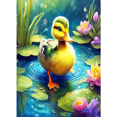 HKFLD 5D Duck Lotus Pond Diamond Painting Adults, DIY Diamond Painting Pictures Adults, Diamond Painting Craft Set by Numbers Home Decor Gift 30 * 40cm von HKFLD