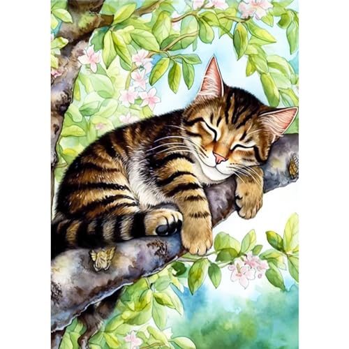 HKFLD Beautiful Sleeping Cat Diamond Painting, 5D Diamond Painting Adult Picture Painting Set, Full Mosaic Making for Adults, Home Wall Decor 30 * 40cm von HKFLD