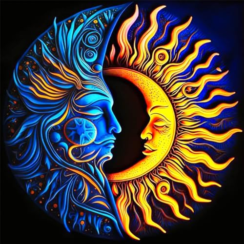 HKFLD Cartoon Sun Moon Landscape Diamond Painting, Diamond Painting Pictures, DIY Cross Embroidery Painting Kits, Living Room, Bedroom, Wall and Entrance Decoration, 30 * 40cm von HKFLD