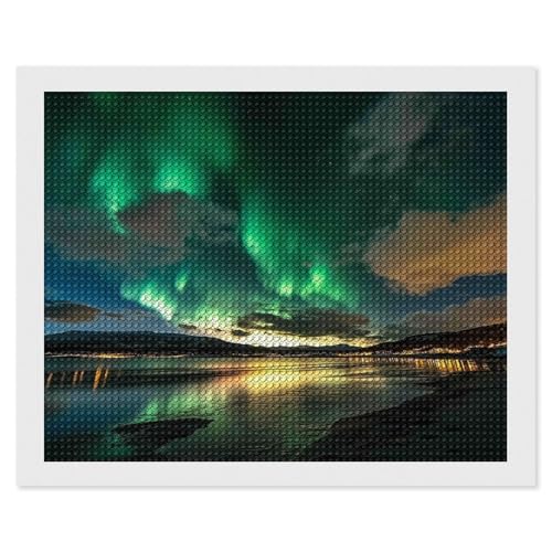 HKFLD DIY 5D Diamond Paint Kits, Full Drill Diamond Arts And Crafts Pictures Painting for Adults And Kids, Crystal Rhinestone Cross Stitch Embroidery Kits for - Northern Lights in Norway，60 * 80cm von HKFLD