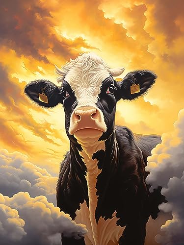 HKFLD DIY Diamond Painting Set Cow 5D Diamond Painting Pictures Animals with Accessories for Full Drill Rhinestone Embroidery Diamond Painting Crystal Adult Home Wall Decor 80 * 100cm350D350 von HKFLD