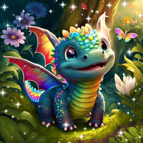 HKFLD DIY Dinosaur Baby Diamond Painting Set Adults Children Cartoon Diamond Painting Pictures 5D Diamond Art Animal Diamond Painting Set Cross Embroidery Painting Kits for Home Decor 40 * 50cm von HKFLD