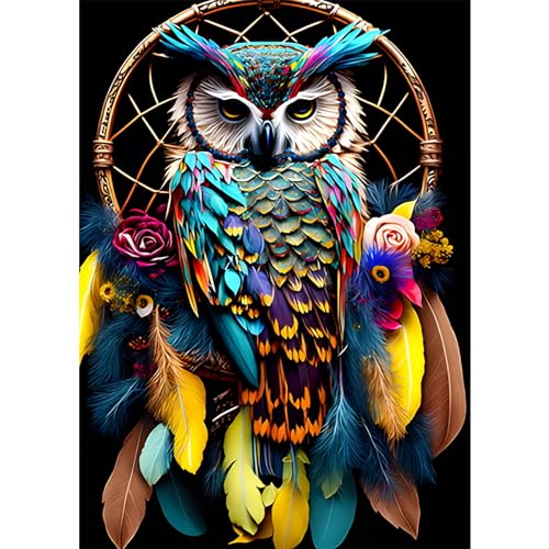 HKFLD DIY Owl Diamond Painting Set Adults Children Diamond Painting Pictures 5D Colourful Owl Diamond Art Dream Catcher Diamond Painting Set Cross Embroidery Painting Kits for Home Decor 60 * 80cm von HKFLD