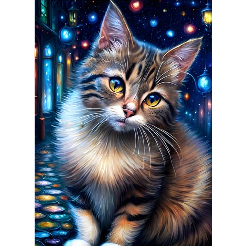 HKFLD Diamond Painting Adults, Black Cute Kitten Cat 5D Diamond Painting Pictures Adults, DIY Diamond Painting Craft Set by Numbers Home Decor Gift50*60cm von HKFLD