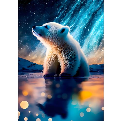 HKFLD Eisbär Diamond Painting Adults, 5D Animals Diamond Painting Pictures Adults Beginners, DIY Diamond Art Polar Bear Diamond Painting Set for Wall Decoration 30 * 40CM von HKFLD