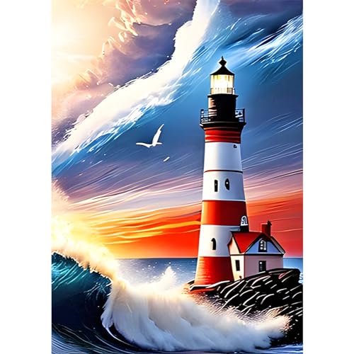 HKFLD Lighthouse Sea Diamond Painting Set for Adults, Diamond Painting Kits, 5D Diamond Painting Set, DIY Diamond Painting Craft Pictures Arts as a Gift for Home Wall Decor 50 * 60cm von HKFLD