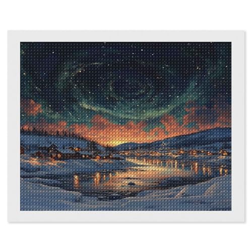 HKFLD Northern Lights in Norway 5D Diamond Painting Kits for Adults, Flower Diamond Art Kits for Beginner, DIY Full Round Drill Diamond Dots Gem Art Kits for Home Wall Decor 50 * 60cm von HKFLD