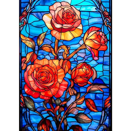 HKFLD Roses Stained Glass Diamond Painting Adults, 5D DIY Diamond Painting Pictures Painting Kits for Decoration Living Room, Wall Decoration, Bedroom 50 * 60cm von HKFLD