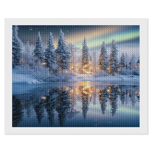 HKFLD Round 5D Northern Lights in Norway 5D Diamond Painting Cross Stitch Picture of Rhinestones Diamond Mosaic Pattern 60 * 80cm von HKFLD