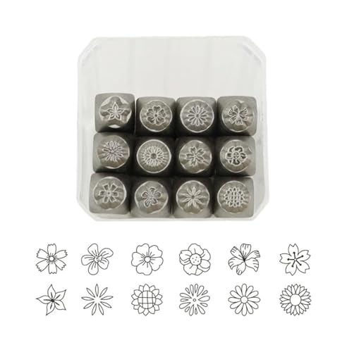 12-teiliges Metall-Stanzwerkzeug-Set, 1/4 Zoll und 1/8 Zoll (6 mm und 3 mm), Blumenstanzer-Set aus Stahl for Lederhandwerk, Schmuckherstellung, Holzprägung und Metall-Stanzdesigns(3mm) von HKHKH