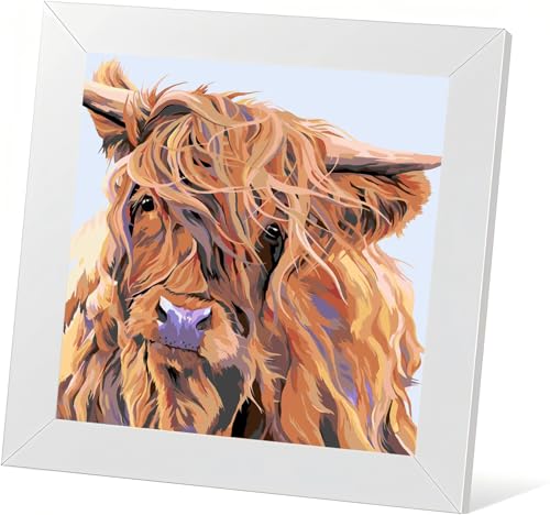 HKLIOPU Highland Cow Diamond Painting Kit, DIY Strass Stickerei Kristall Diamant Kunst Handwerk, rustikale Tier-Wanddekoration, 30 x 30 cm von HKLIOPU