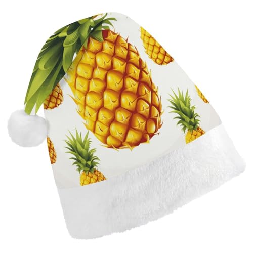 HKMNTGD Personalisierte Weihnachtsmannmütze, weicher Plüsch, individuelle Weihnachtsmannmütze, Ananas auf weißem Hintergrund, bedruckt, Weihnachtsmützen für Erwachsene von HKMNTGD