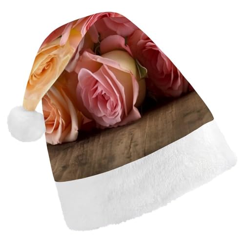 HKMNTGD Personalisierte Weihnachtsmannmütze, weicher Plüsch, individuelle Weihnachtsmannmütze, Rosen, Blumendruck, Weihnachtsmützen für Erwachsene von HKMNTGD