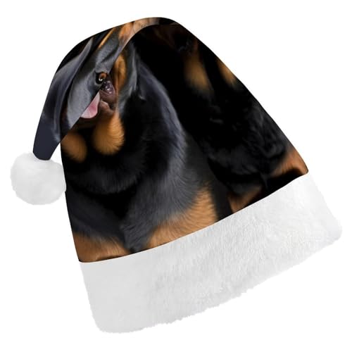 HKMNTGD Personalisierte Weihnachtsmannmütze, weicher Plüsch, individuelle Weihnachtsmannmütze, Rottweiler-Tapete, bedruckt, Weihnachtsmützen für Erwachsene von HKMNTGD