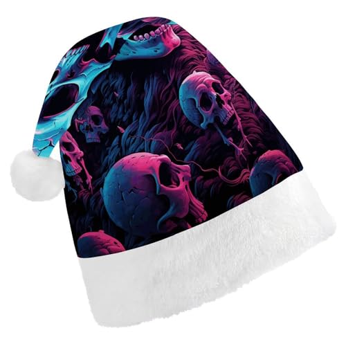 HKMNTGD Personalisierte Weihnachtsmannmütze, weicher Plüsch, individuelle Weihnachtsmannmütze, farbige Totenkopf-Bilder, bedruckt, Weihnachtsmützen für Erwachsene von HKMNTGD