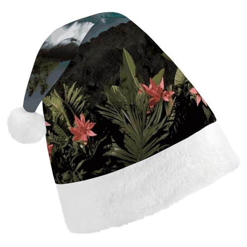 HKMNTGD Personalisierte Weihnachtsmannmütze, weicher Plüsch, individuelle Weihnachtsmannmütze, schwarze Hawaii-Bilder, bedruckte Weihnachtsmützen für Erwachsene von HKMNTGD