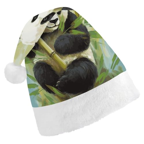 HKMNTGD Personalisierte Weihnachtsmannmütze, weicher Plüsch, personalisierbar, Bambus mit Panda-Druck, Weihnachtsmützen für Erwachsene von HKMNTGD