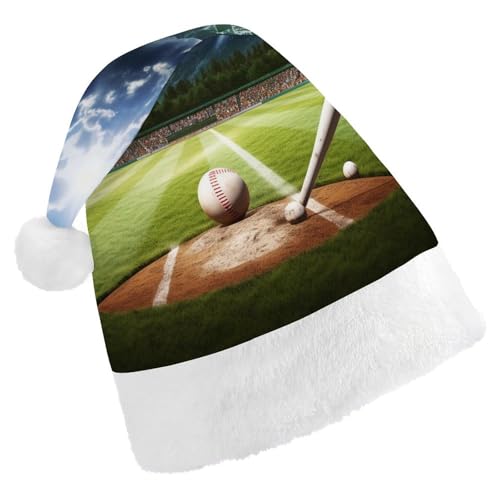 HKMNTGD Personalisierte Weihnachtsmannmütze, weicher Plüsch, personalisierbar, Baseball-Sportplatz, bedruckt, Weihnachtsmützen für Erwachsene von HKMNTGD