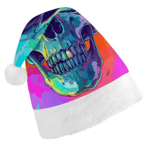 HKMNTGD Personalisierte Weihnachtsmannmütze, weicher Plüsch, personalisierbar, Cartoon-Stil, Totenkopf-Druck, Weihnachtsmützen für Erwachsene von HKMNTGD