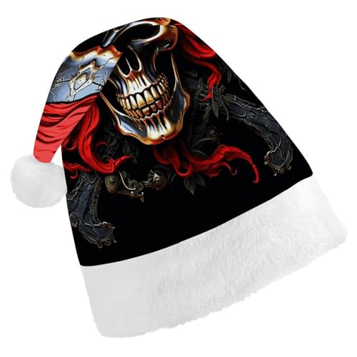 HKMNTGD Personalisierte Weihnachtsmannmütze, weicher Plüsch, personalisierbar, Piratenschädel-Druck, Weihnachtsmützen für Erwachsene von HKMNTGD