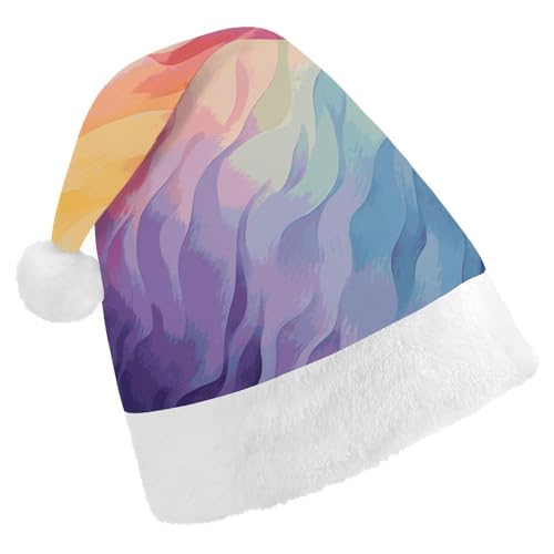 HKMNTGD Personalisierte Weihnachtsmannmütze, weicher Plüsch, personalisierbar, Regenbogen-Druck, Weihnachtsmützen für Erwachsene von HKMNTGD