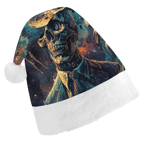 HKMNTGD Personalisierte Weihnachtsmannmütze, weicher Plüsch, personalisierbar, Weihnachtsmannmütze, Totenkopfgesicht, Mann im Weltraum, bedruckt, Weihnachtsmützen für Erwachsene von HKMNTGD