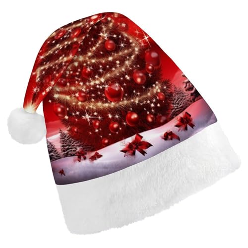 HKMNTGD Personalisierte Weihnachtsmannmütze, weicher Plüsch, personalisierbar, Weihnachtsmannmütze, Weihnachtsbaum, rot bedruckt, Weihnachtsmützen für Erwachsene von HKMNTGD