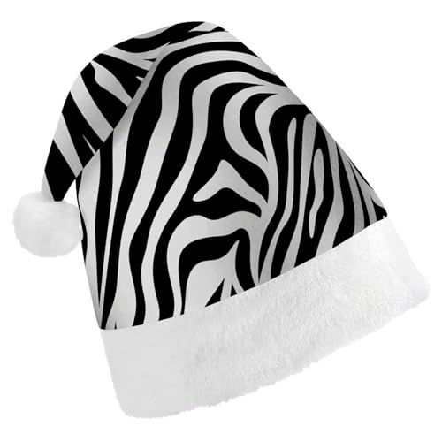 HKMNTGD Personalisierte Weihnachtsmannmütze, weicher Plüsch, personalisierbar, Zebra-Druck, Weihnachtsmützen für Erwachsene von HKMNTGD