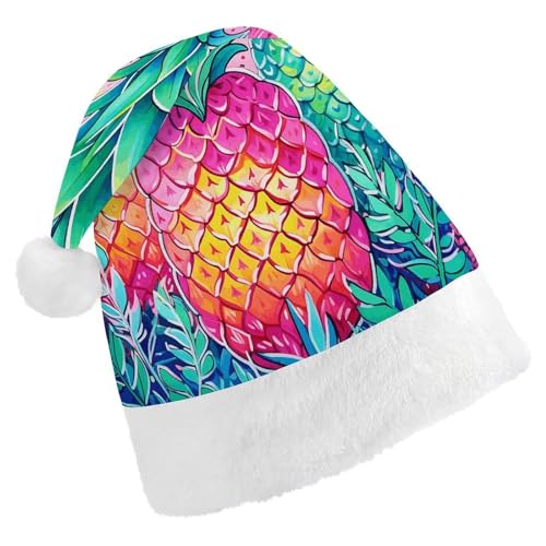 HKMNTGD Personalisierte Weihnachtsmannmütze, weicher Plüsch, personalisierbar, drei große Ananas, bedruckte Weihnachtsmützen für Erwachsene von HKMNTGD