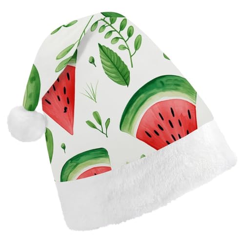 HKMNTGD Personalisierte Weihnachtsmannmütze, weicher Plüsch, personalisierbar, mit Wassermelonenmuster, Weihnachtsmützen für Erwachsene von HKMNTGD