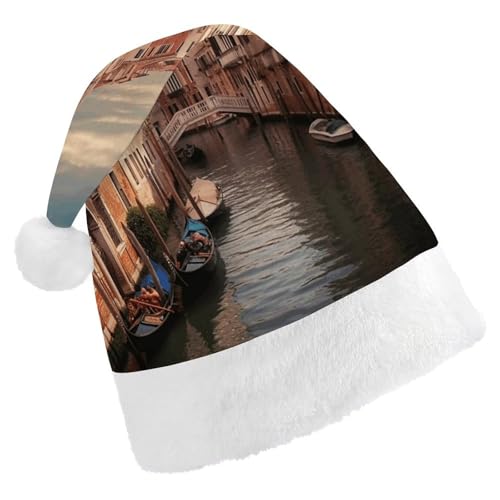 HKMNTGD Personalisierte Weihnachtsmannmütze, weicher Plüsch, personalisierbar, schöner Venedig-Kanalblick, bedruckte Weihnachtsmützen für Erwachsene von HKMNTGD