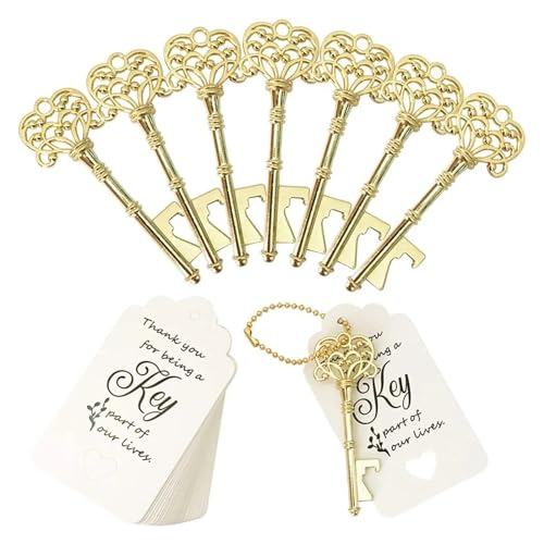 HKYBCF 20/50 Stück goldener Schlüssel-Flaschenöffner, Papierkarte, Hochzeit, Dekoration, Brautparty, Geschenke, Hochzeits-Souvenir, Gastgeschenke for Gäste ( Color : Gold , Size : 50pcs ) von HKYBCF