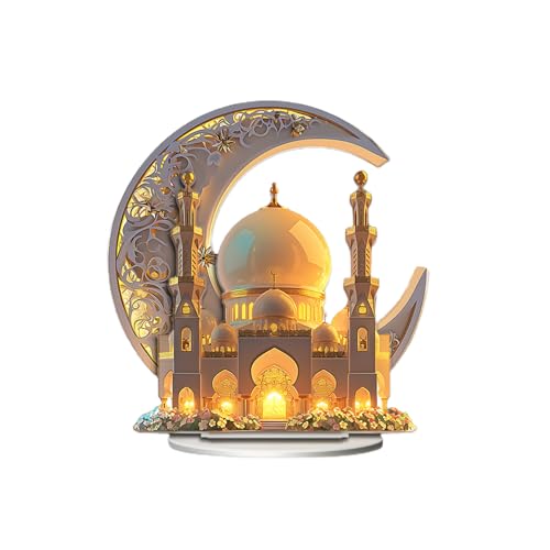 HKYFNNBW Ramadan-Dekorationen, Acryl-Mond-Dekorationen, Ramadan-Mubarak-Eid-Dekorationen, Mubarak, Tischdekoration, Heimdekoration (Mehrfarbig 3, 20 x 20 cm) von HKYFNNBW